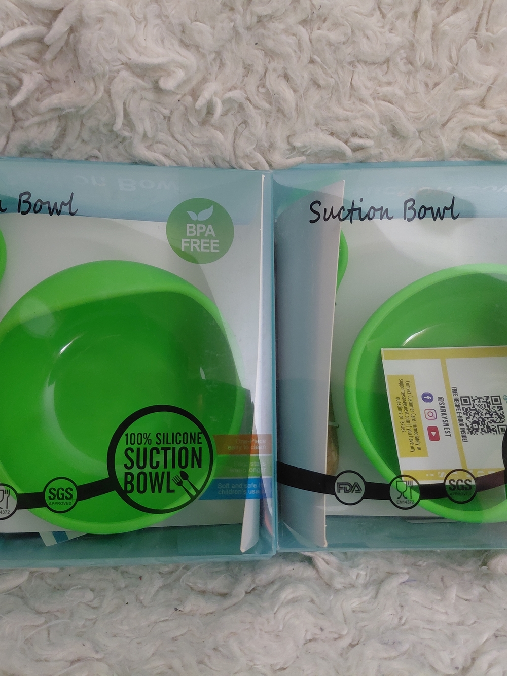 2 Green Silicone Suction Bowl W/ Spoons - BPA Free